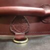 Close rear view of the Burgundy English Bridle leather Owned Riding Belt showing the structured back panel and integrated handle.