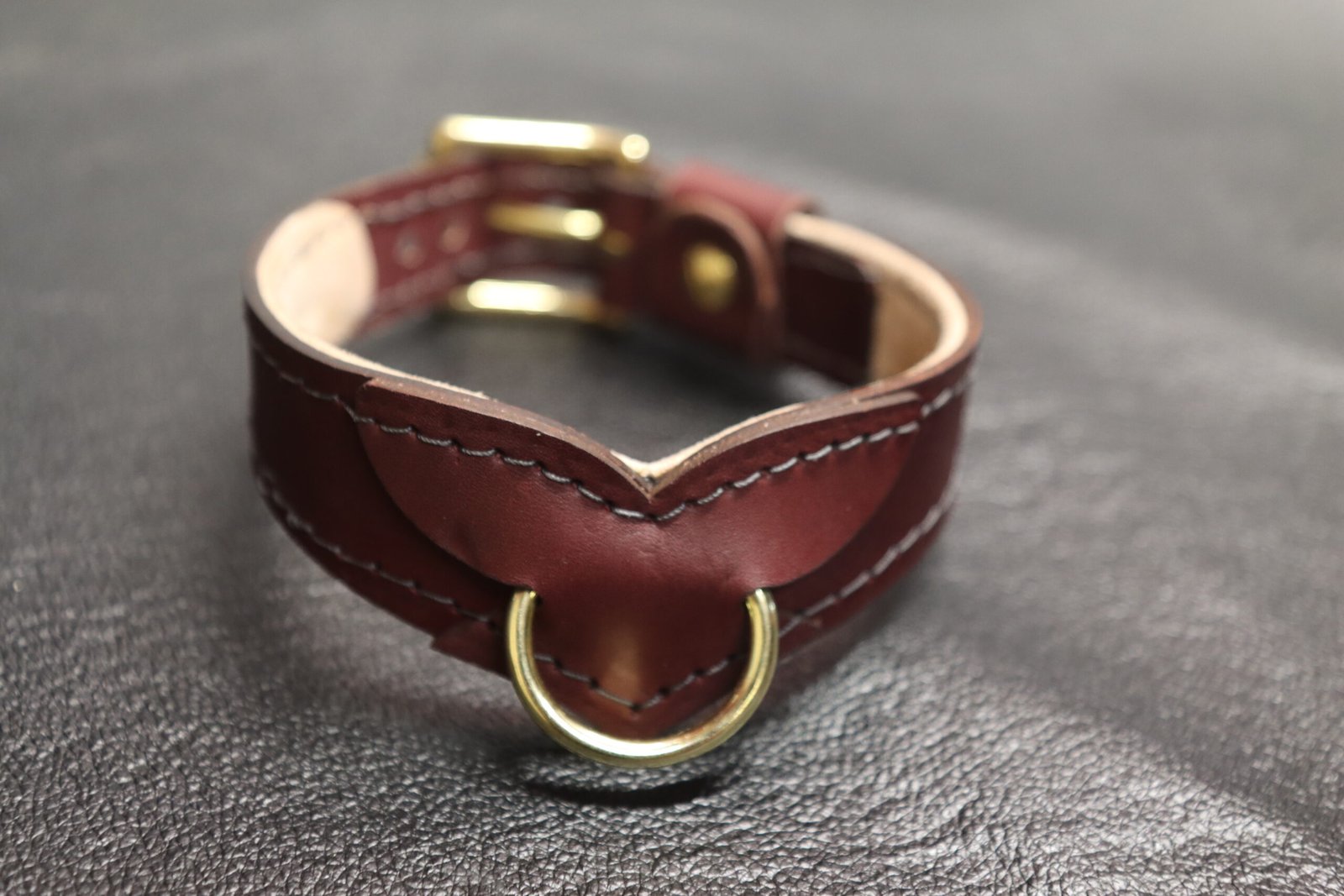 Collar - Burgundy 1 Burgundy leather Drop Tip Sigil Collar with solid brass hardware.