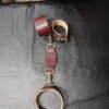 Cuff & Collar 4 Burgundy Drop Tip Sigil Collar shown with matching leather wrist cuffs and restraint hardware.