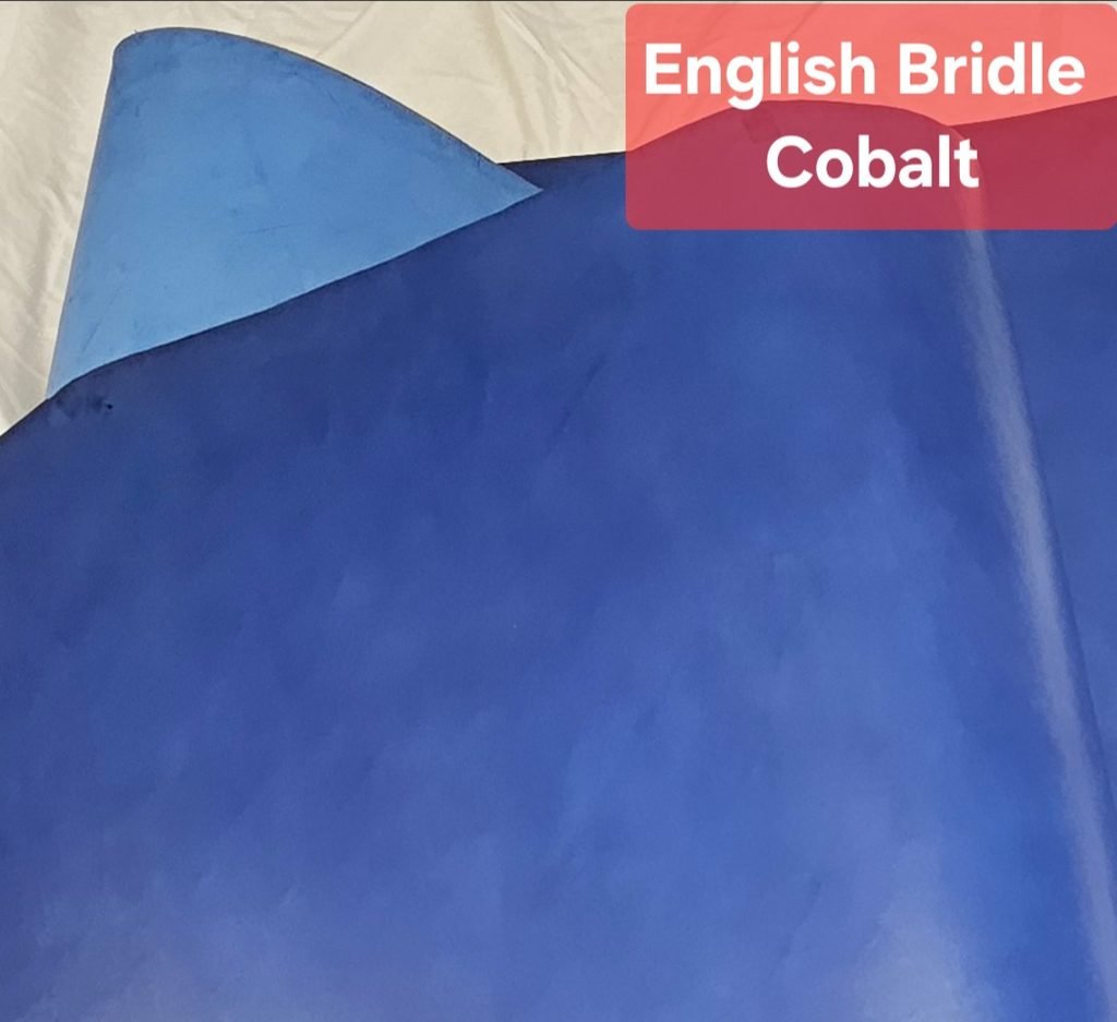 Cobalt Wickett & Craig English Bridle leather color sample.