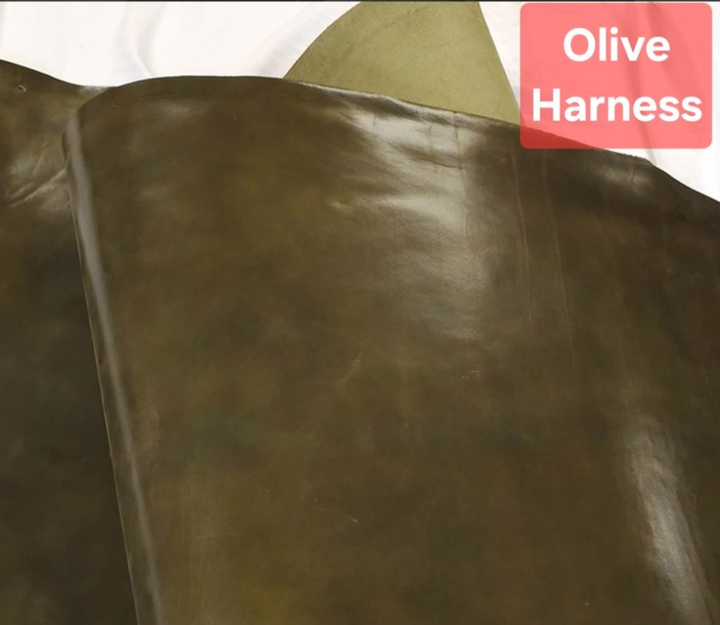Olive harness leather color sample.